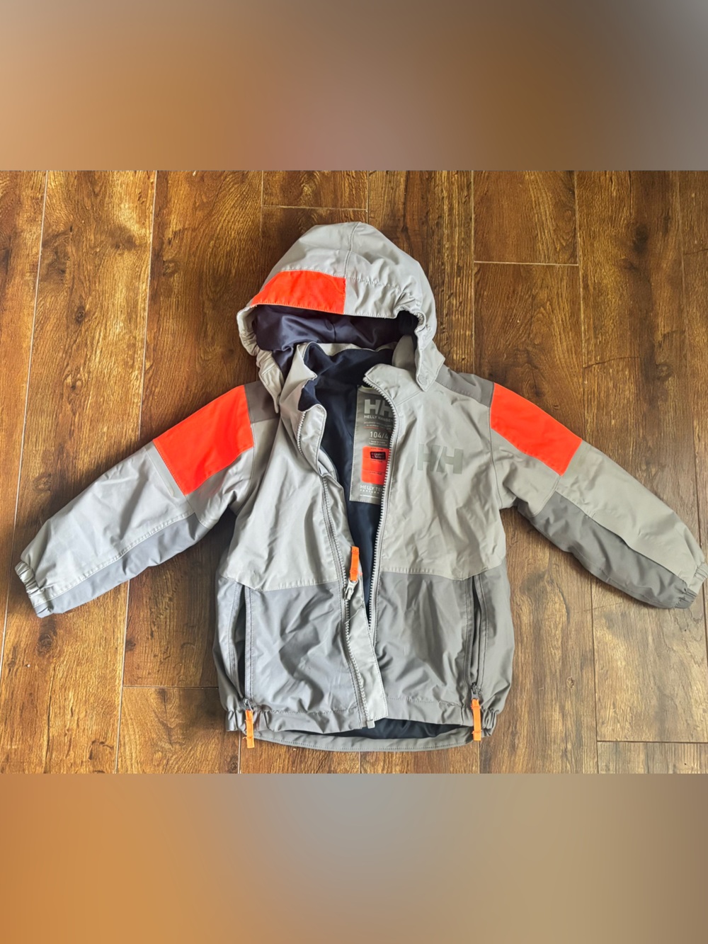 Helly Hansen Gray Jacket with Bright Orange Name Labels